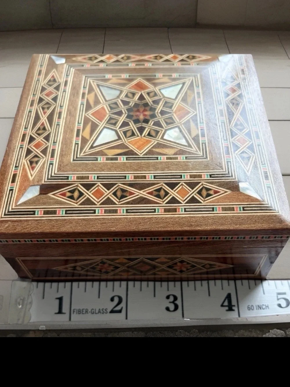 VTG Wooden Mosaic Trinket Box 4.5